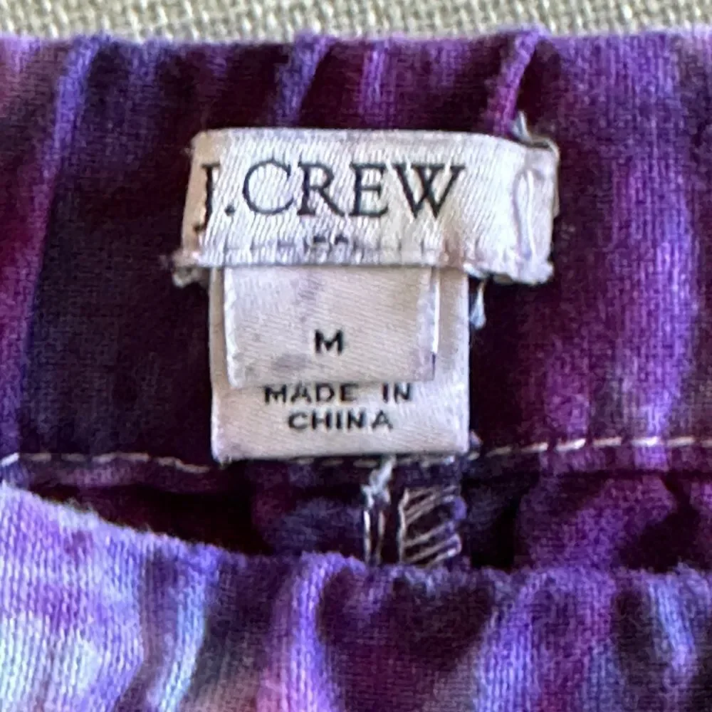 J. Crew Shorts Linen Purple Green Tye Dye Pom Pom Tassel Preppy Boho Summer Med